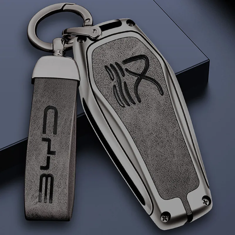 BYD Han EV DMI DMP Zinc Alloy Leather Car Key Case Key Fob Car Interior for 2020-22