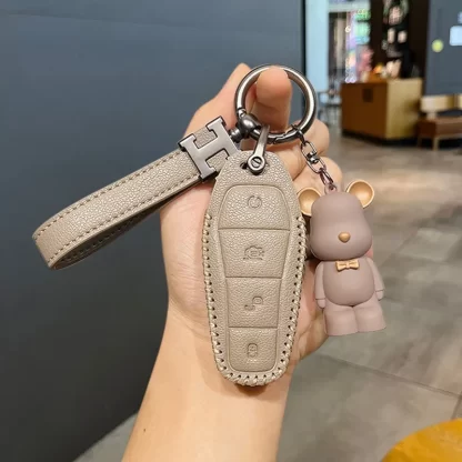 BYD Car Keychain Interior Pu Leather Car Key Case Ring Fit for All Model